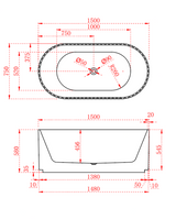 ROMA Free Standing Bathtub with Non-Overflow (Gloss White/Matte White) (1500/1700)