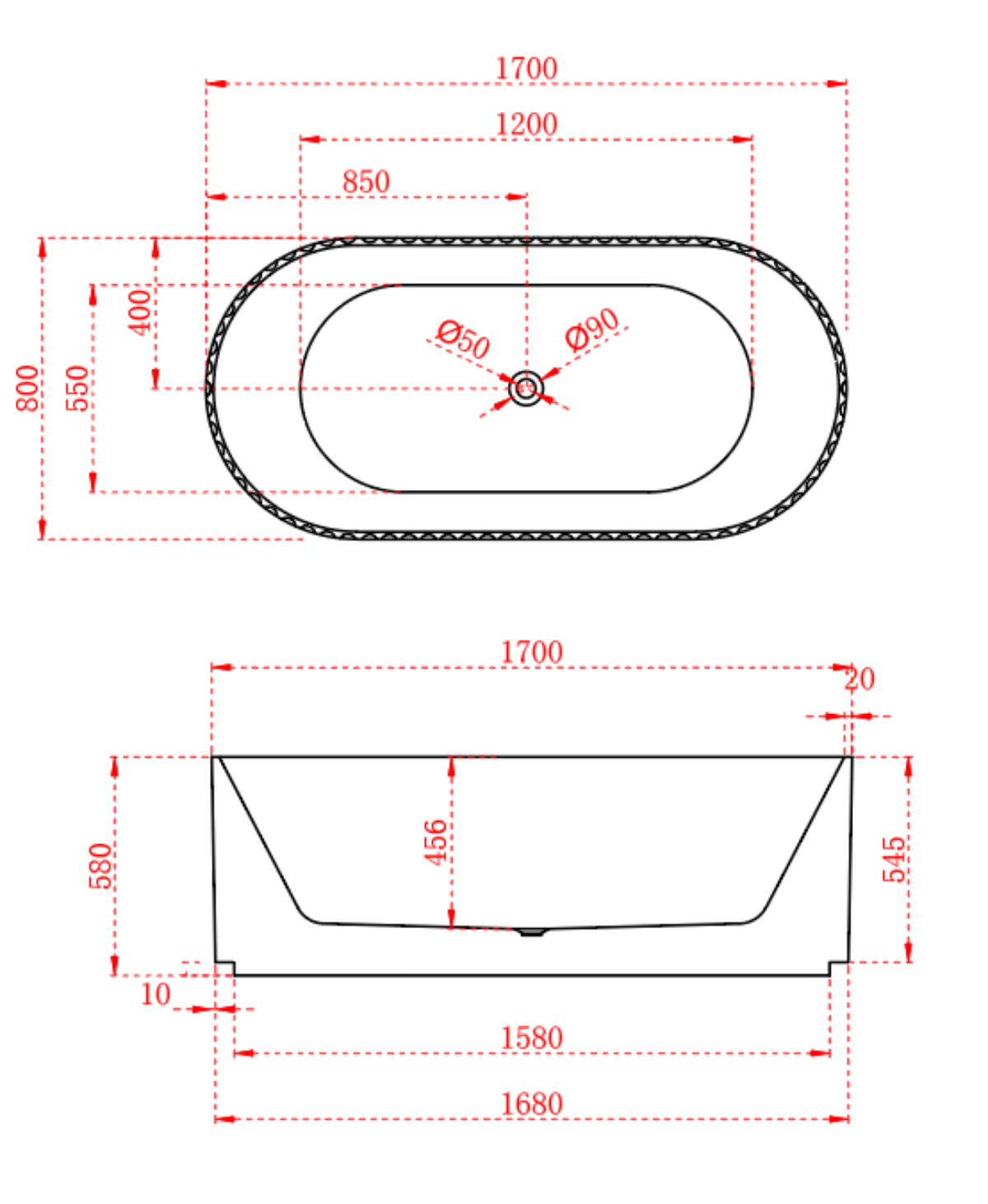 ROMA Free Standing Bathtub with Non-Overflow (Gloss White/Matte White) (1500/1700)