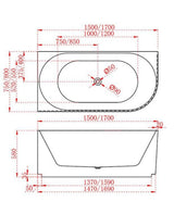 ROMA Corner Back to Wall Bathtub with Non-Overflow (Gloss White/Matte White) (Right/Left Corner)(1500/1700)