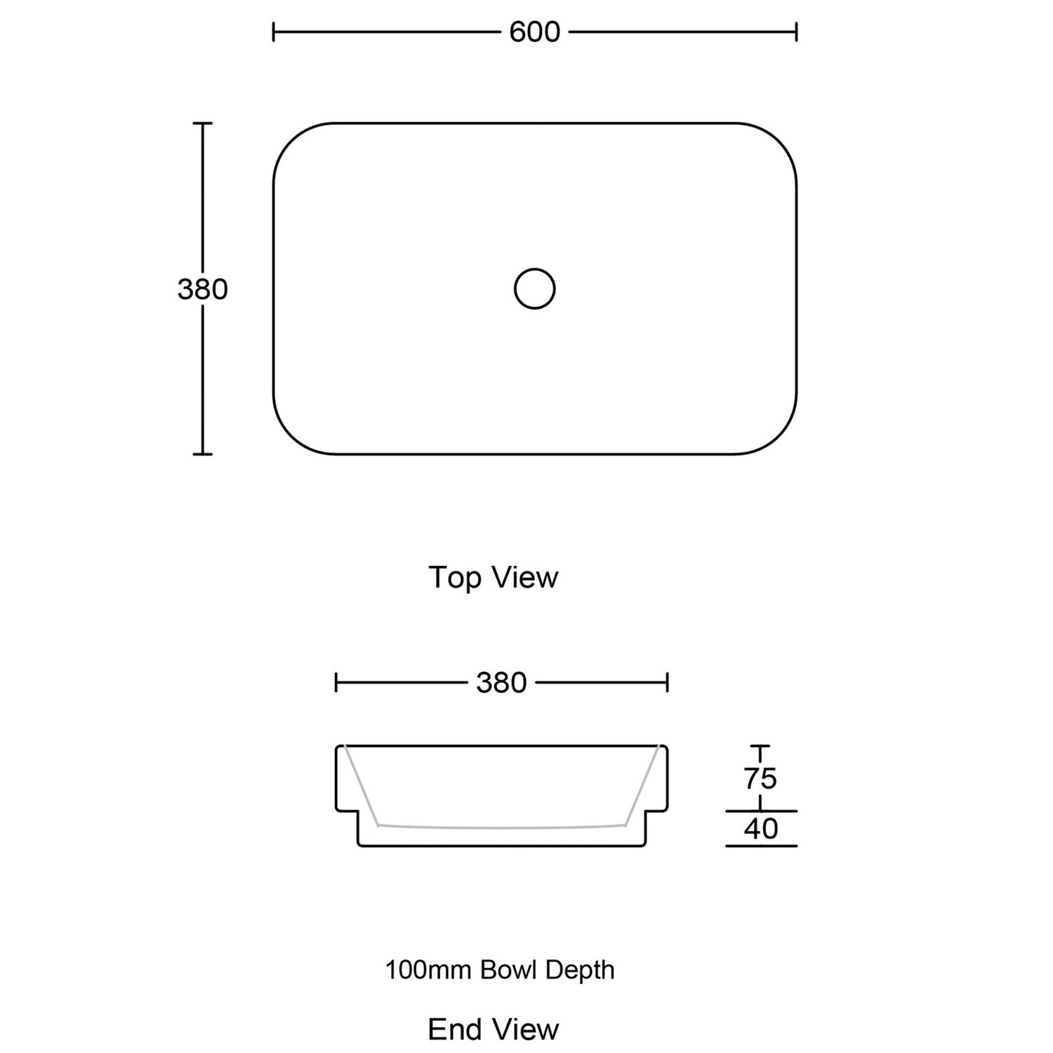 Timberline Rome Rectangular Ceramic Semi-Inset Basin 600mm (Gloss White)