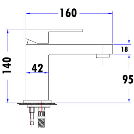 Rosa Rectangle Handle Basin Mixer Lead Free Drawing