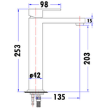 Rosa Rectangle Handle High Rise Basin Mixer Lead Free Drawing