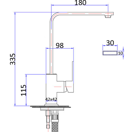 Rosa Rectangle Handle Sink Mixer Lead Free Drawing