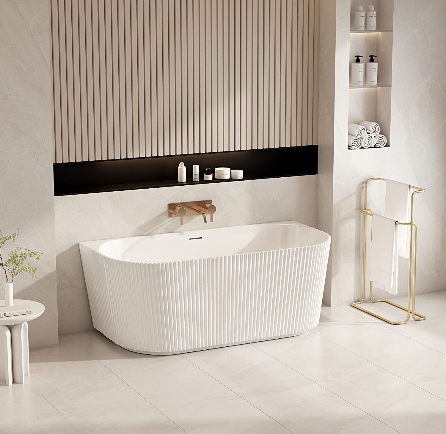 Rose Fluted Back-to-Wall Bathtub (Matte White) 1500/1700mm