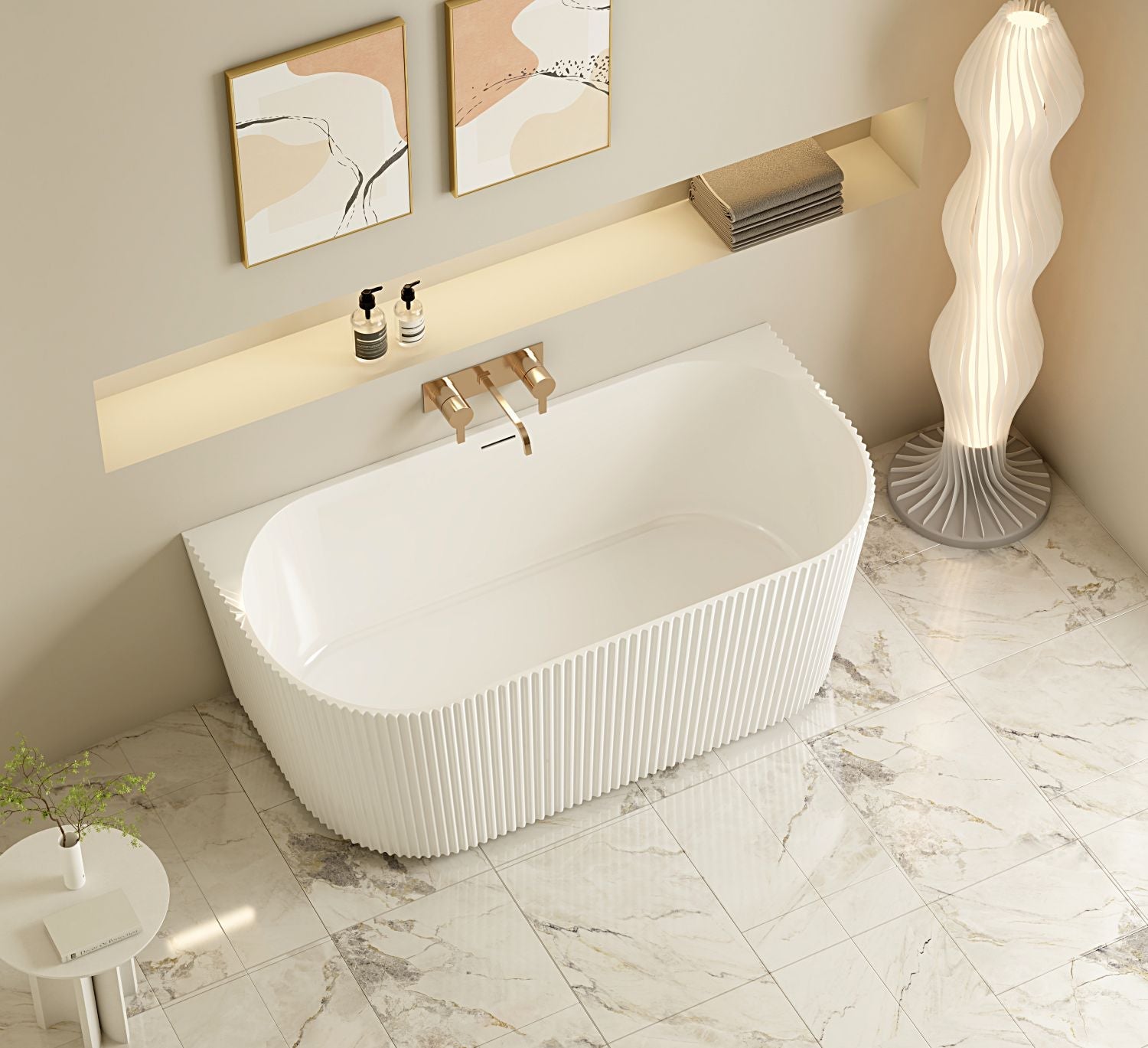 Rose Fluted Back-to-Wall Bathtub (Matte White) 1500/1700mm
