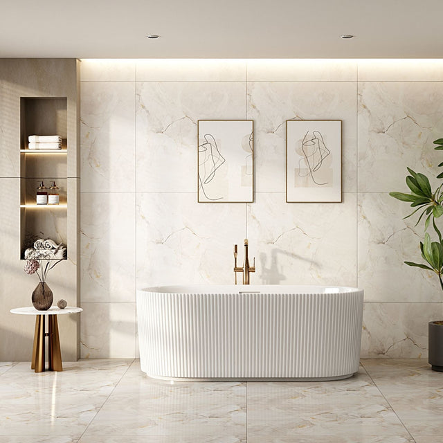 Rose Fluted V-Groove Freestanding Bathtub (Matte White) (1500/1700mm)