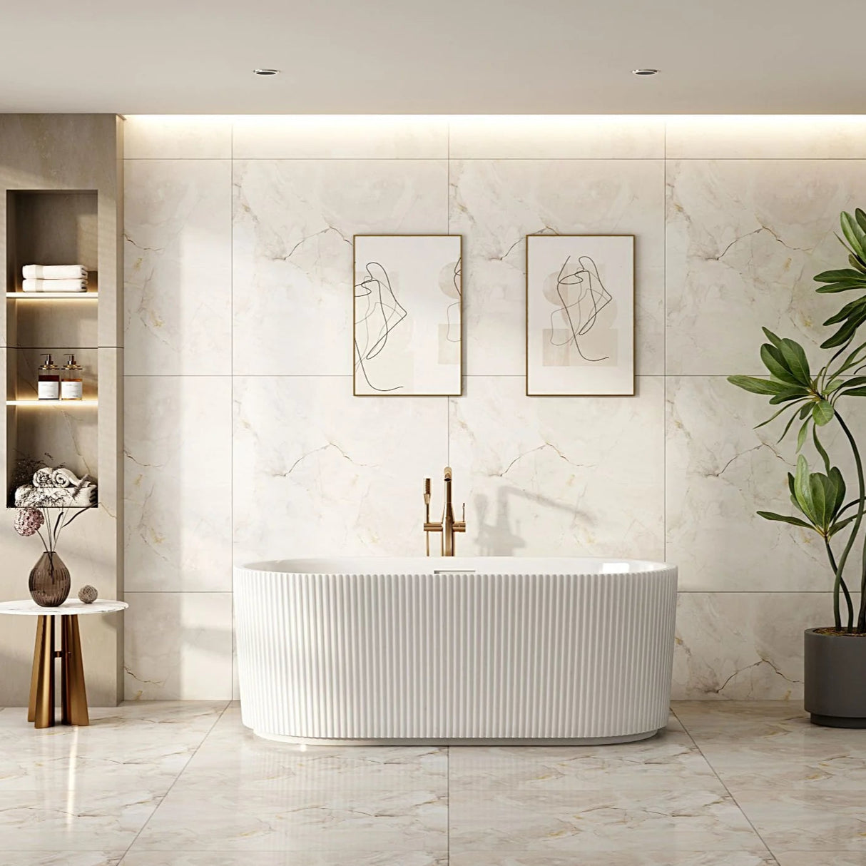 Rose Fluted V-Groove Freestanding Bathtub (Matte White) (1500/1700mm)