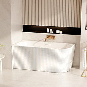 Rose V-Groove Corner Back-to-Wall Bathtub (Matte White) 1500/1700mm