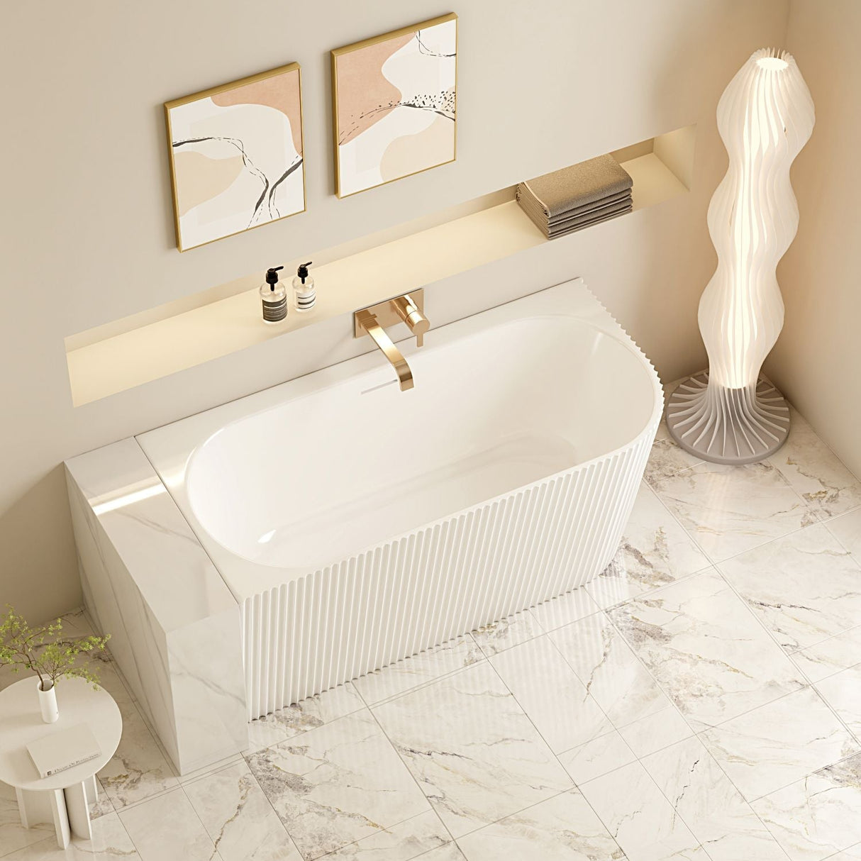 Rose V-Groove Corner Back-to-Wall Bathtub (Matte White) 1500/1700mm