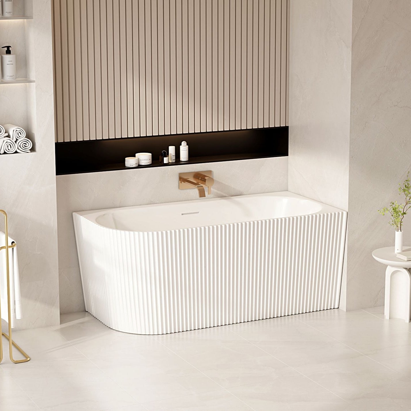 Rose V-Groove Corner Back-to-Wall Bathtub (Matte White) 1500/1700mm