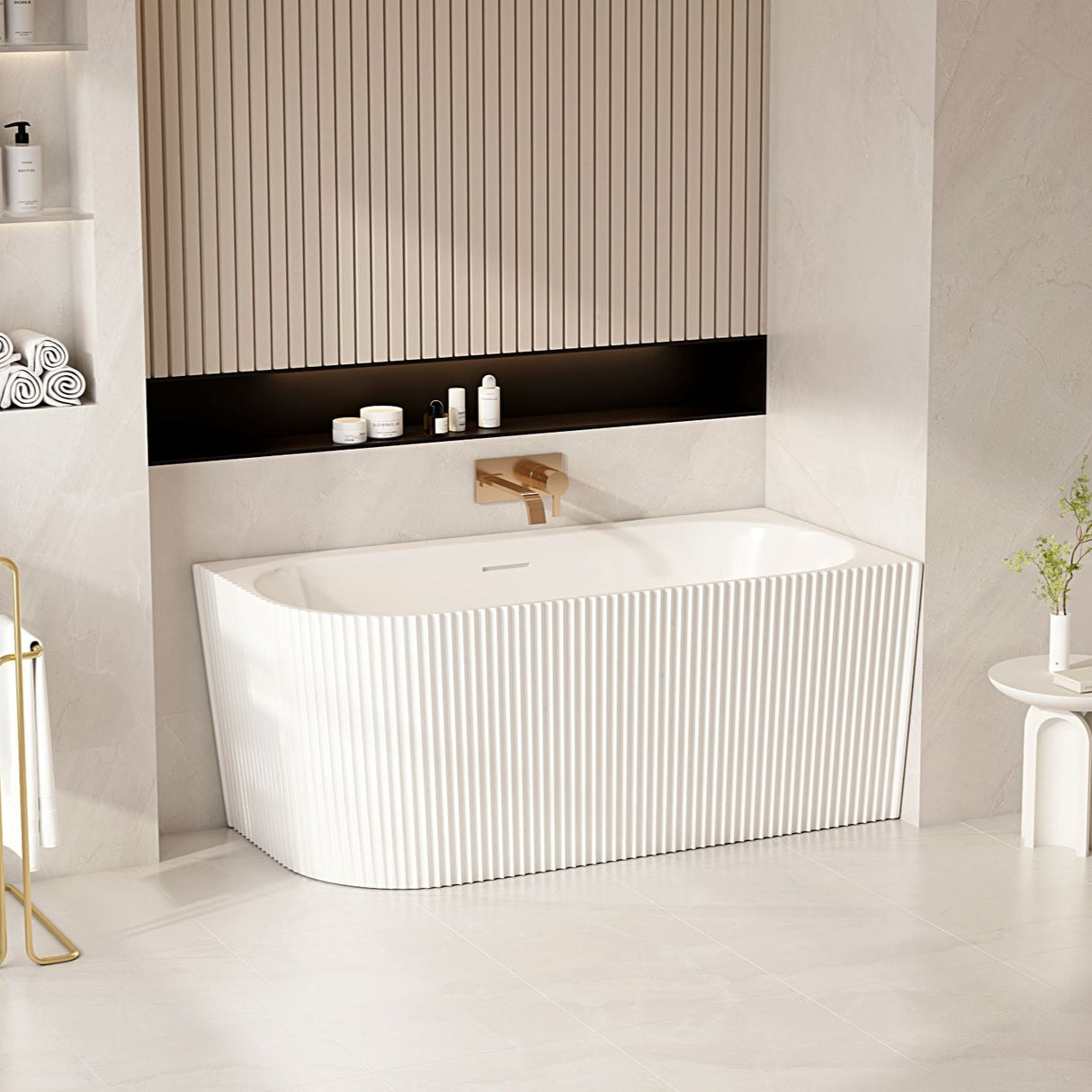 Rose V-Groove Corner Back-to-Wall Bathtub (Matte White) 1500/1700mm