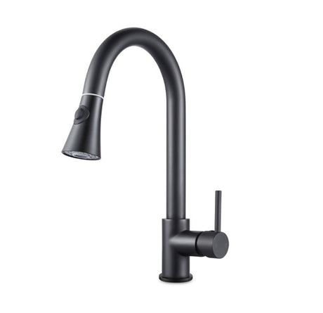 Round Black Pull Out Kitchen Sink Mixer Tap