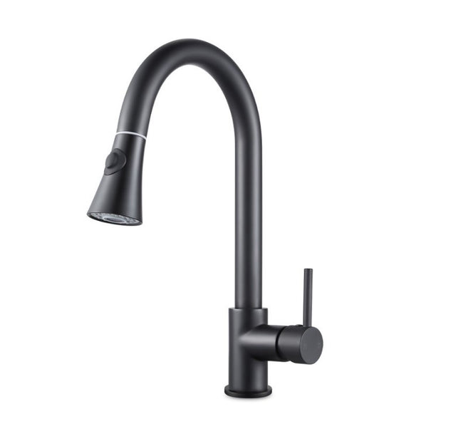 Round Black Pull Out Kitchen Sink Mixer Tap