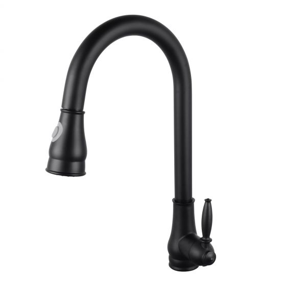 Round Vintage Pull Out Kitchen Sink Mixer Tap - Black