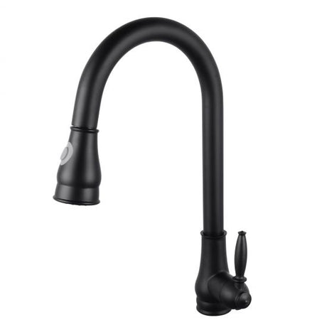 Round Vintage Pull Out Kitchen Sink Mixer Tap - Black