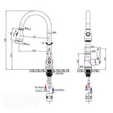 Round Vintage Pull Out Kitchen Sink Mixer Tap - Black Technical Drawing