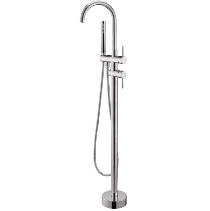 Round Freestanding Bath Mixer With Handheld Shower - Brushed Nickel