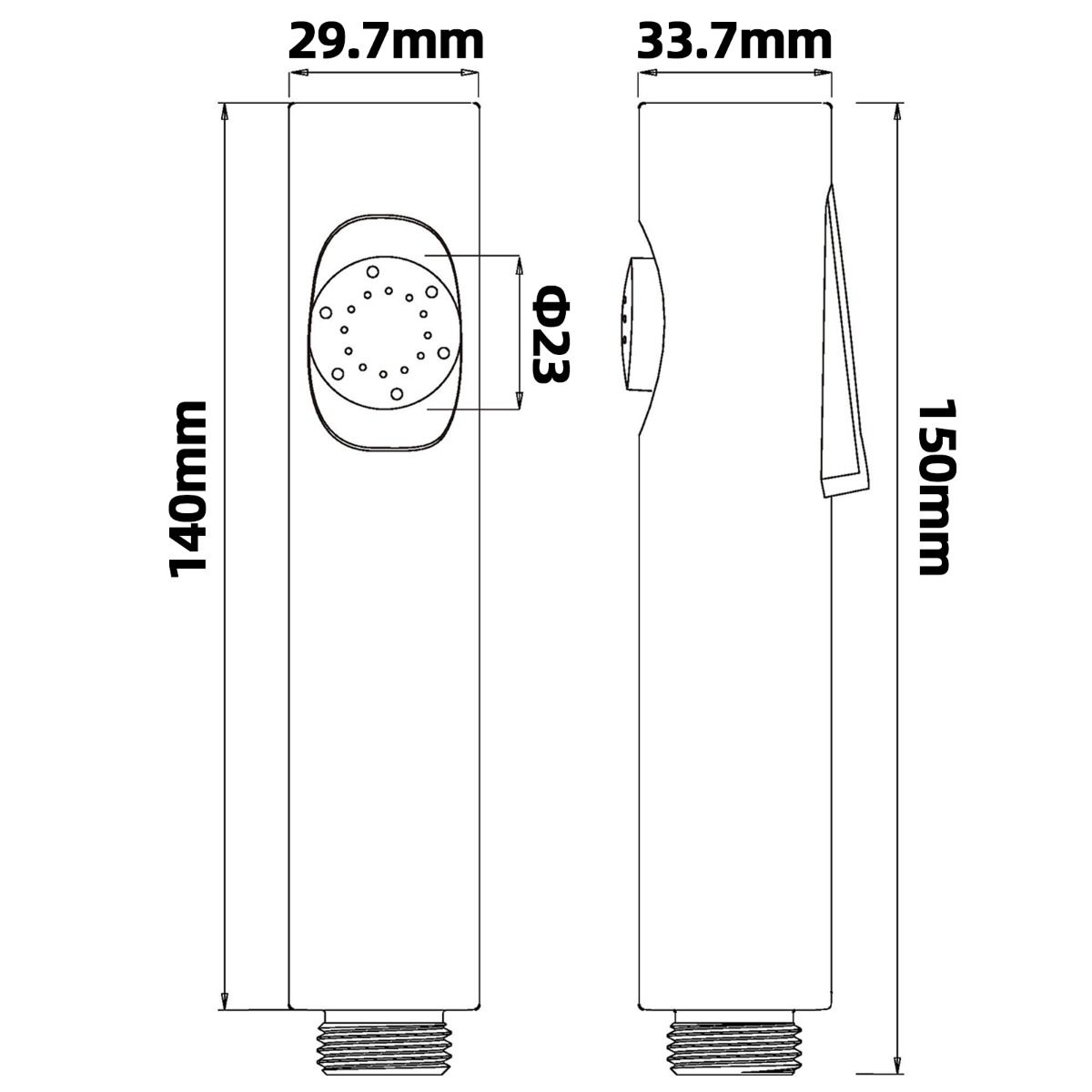 Round ABS Toilet Bidet Spray Kit With Stainless Steel Hose - Chrome Technical Drawing