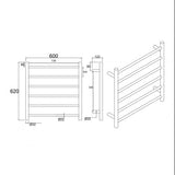 Round Electric Heated Towel Rack 6 Bars - Chrome Technical Drawing