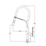 Round Pull Out Kitchen Sink Mixer Tap - Chrome Technical Drawing
