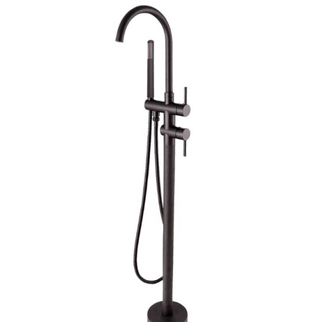 Round Freestanding Bath Mixer With Handheld Shower - Brushed Gun Metal