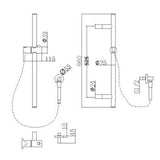 Round Rail With Handheld Shower - Matte Black Technical Drawing
