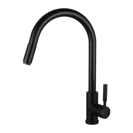 Round Pull Out Kitchen Sink Mixer Tap - Black
