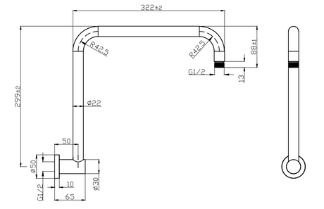 Round Shower Arm High Rise Drawing