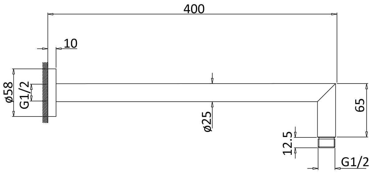 Round Shower Arm Horizontal 400mm Drawing
