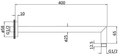 Round Shower Arm Horizontal 400mm Drawing
