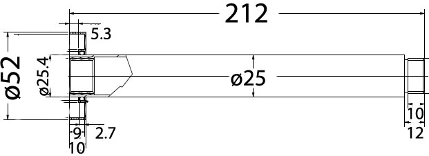 Round Shower Arm Vertical 200mm Drawing