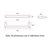 Round Single Bar Polished Heated Towel Rail - 450mm - 14Watts