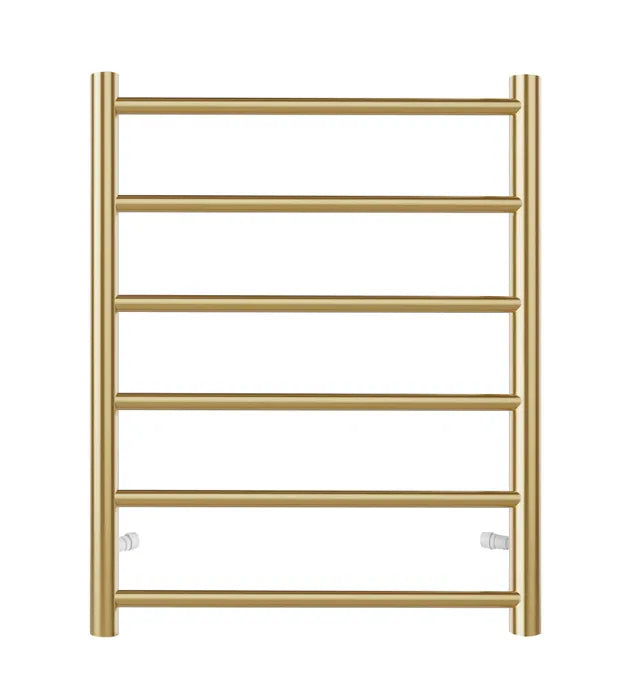 UNIVERSAL Round Electric Heated Towel Rack 6 Bars Inlet - Brushed Gold