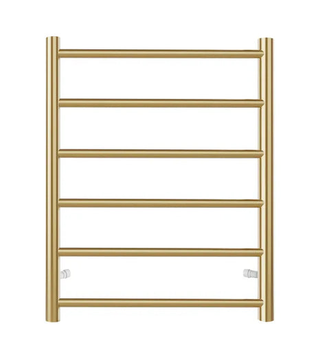 UNIVERSAL Round Electric Heated Towel Rack 6 Bars Inlet - Brushed Gold