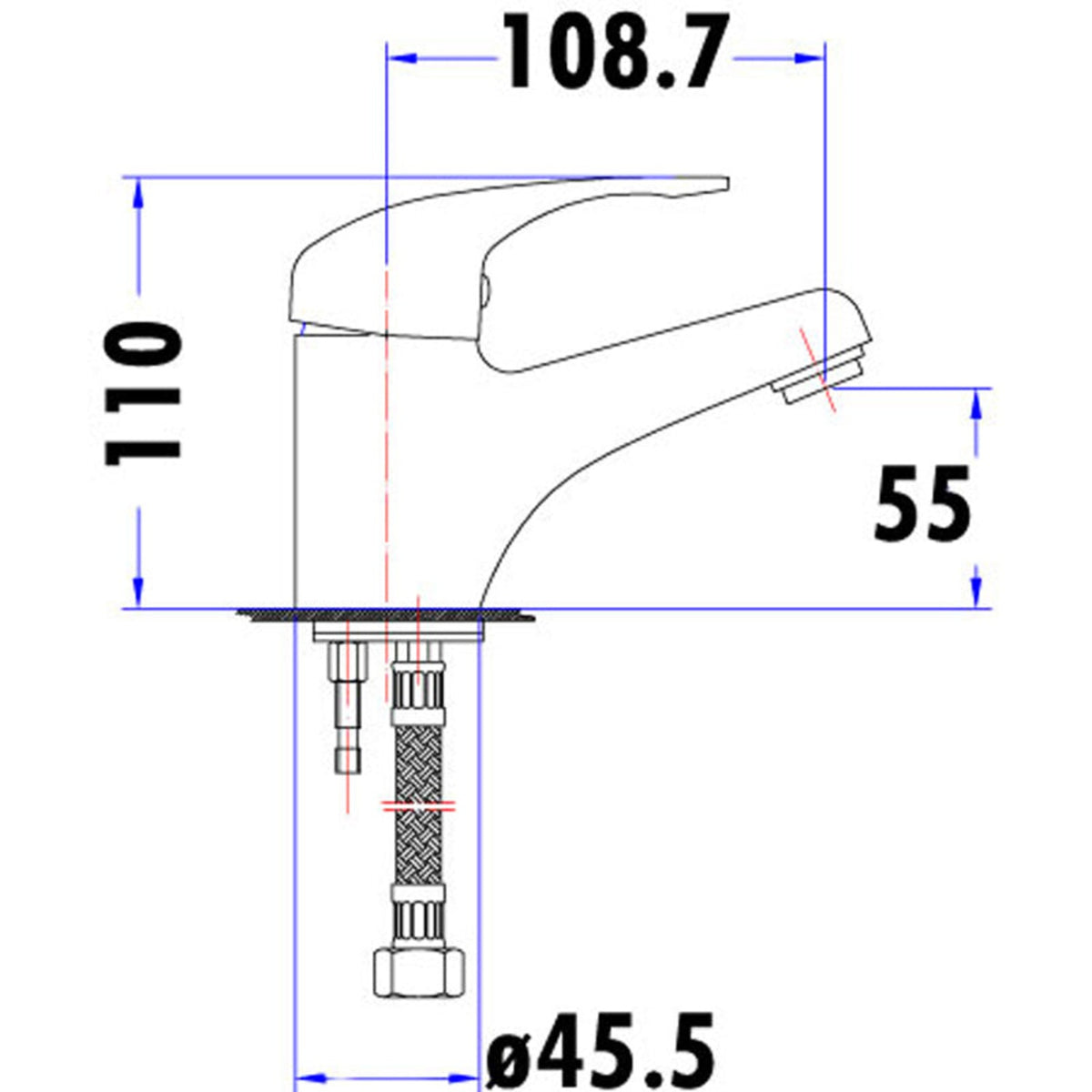 Ruby Slim Rectangle Handle Basin Mixer 35 mm Lead Free Drawing