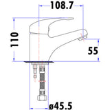 Ruby Slim Rectangle Handle Basin Mixer 35 mm Lead Free Drawing