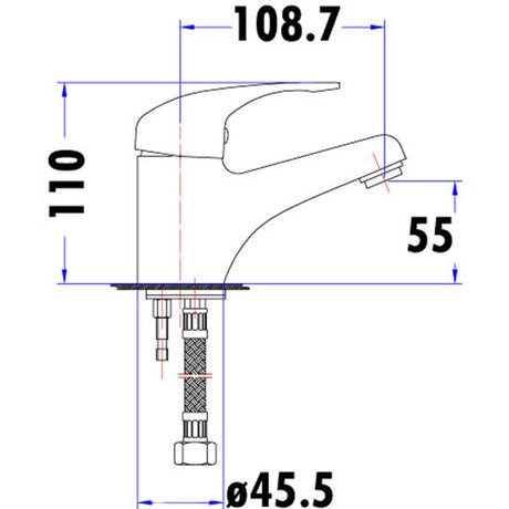 Ruby Slim Rectangle Handle Basin Mixer 35 mm Lead Free Drawing