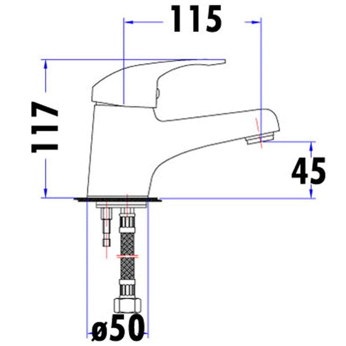 Ruby Slim Rectangle Handle Basin Mixer Lead Free Drawing