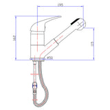 Ruby Slim Rectangle Handle Pull-Out Sink Mixer Lead Free Drawing