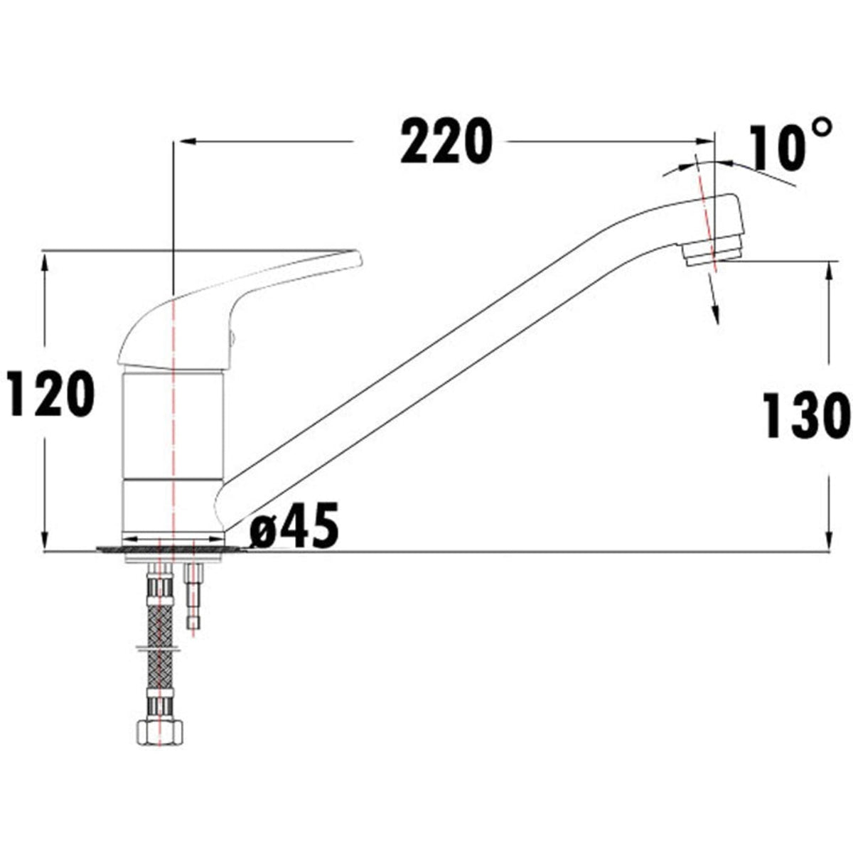 Ruby Slim Rectangle Handle Sink Mixer 35 mm Lead Free Drawing