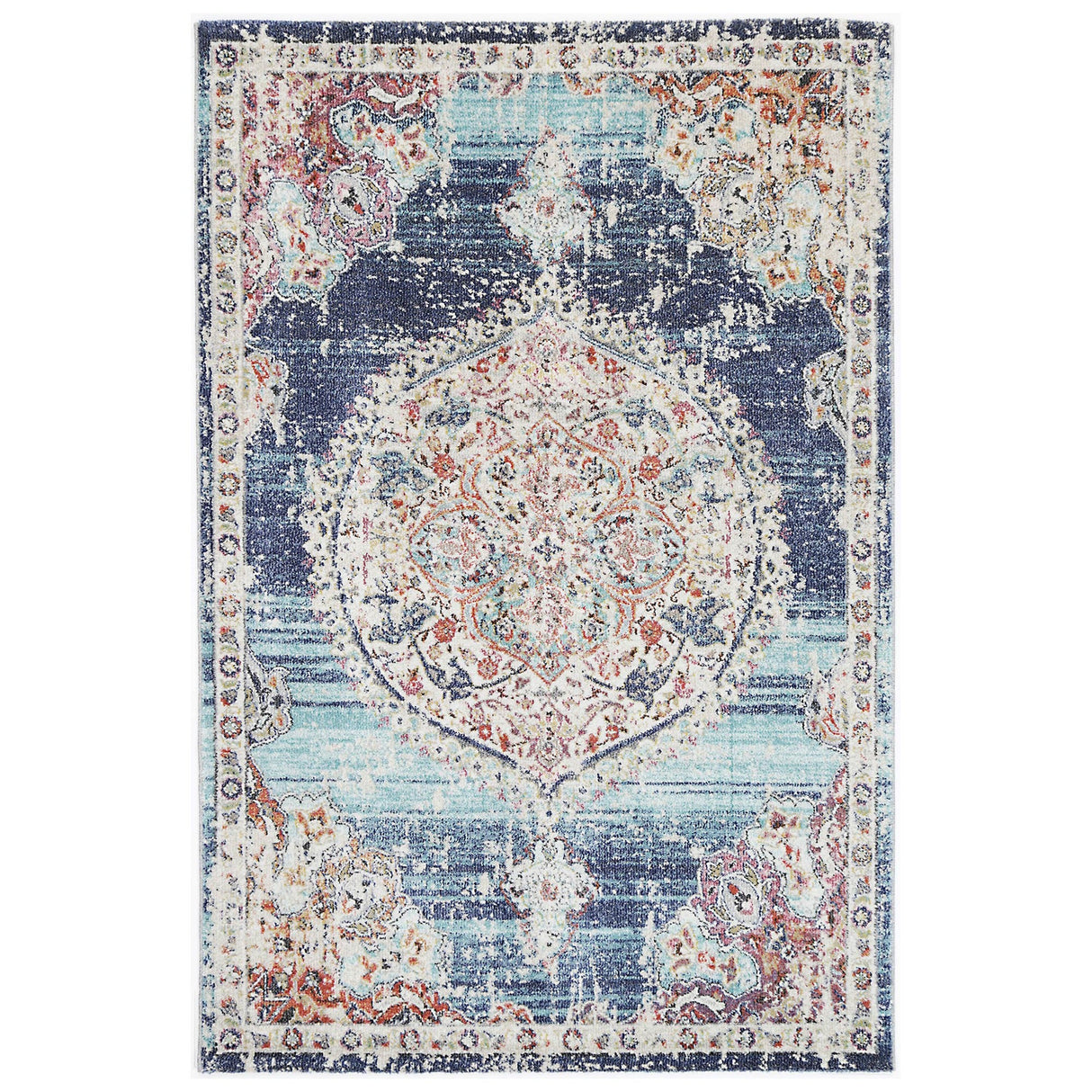 Salsa Hollow Medalion Transitional Navy & Multi Rug