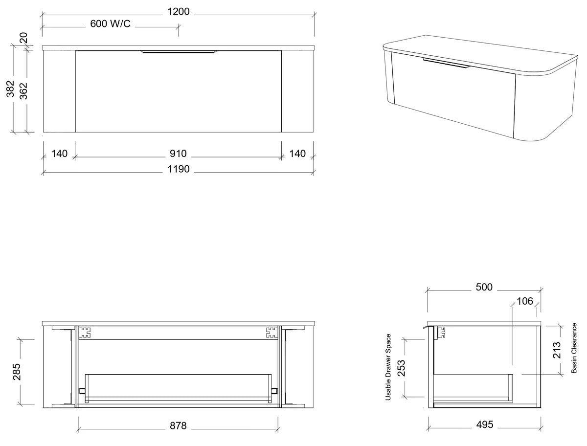 Timberline SANTOS Fluted Wall Hung Vanity (All Sizes)
