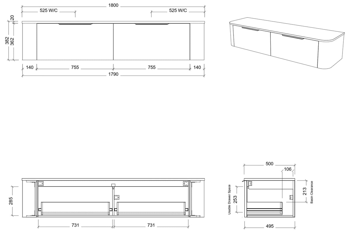 Timberline SANTOS Fluted Wall Hung Vanity (All Sizes)