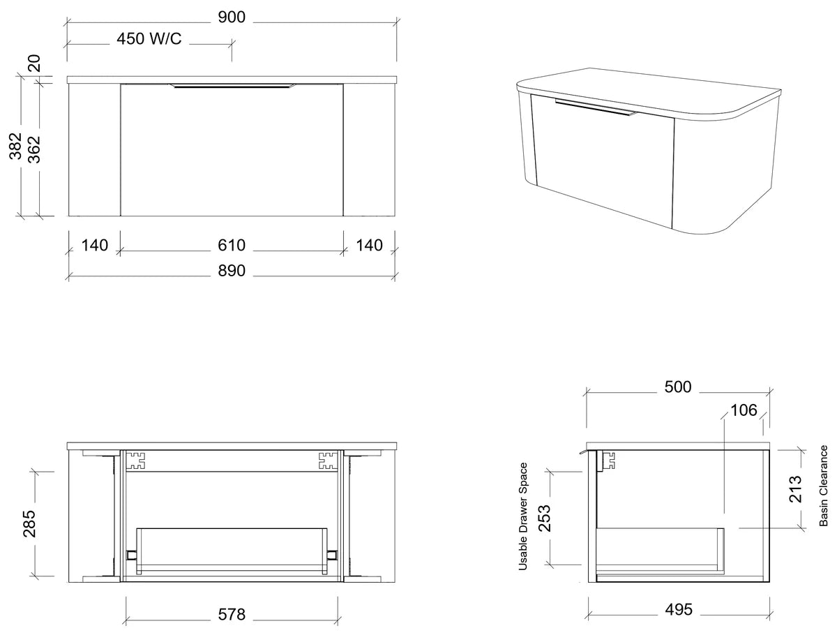 Timberline SANTOS Fluted Wall Hung Vanity (All Sizes)