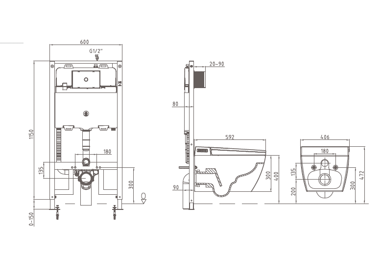 SESTO Rimless Wall Hung Smart Toilet drawing