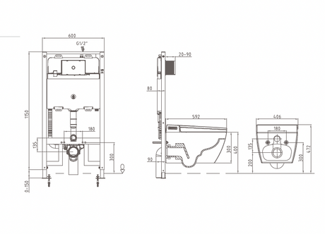 SESTO Rimless Wall Hung Smart Toilet drawing