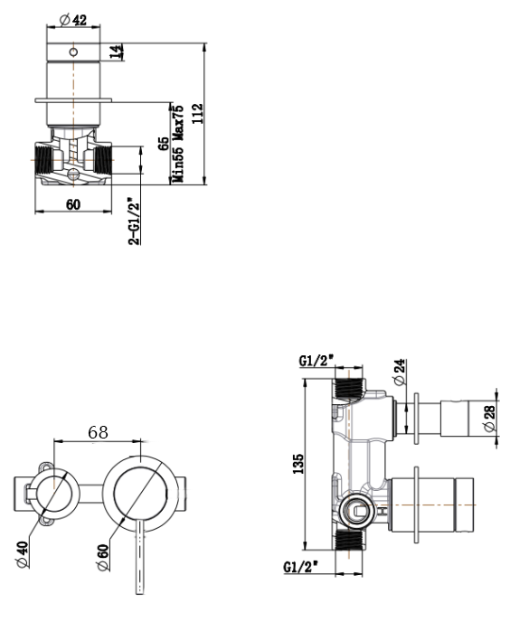 Mica Shower Mixer with Diverter - Sideways - Trim Kit Only