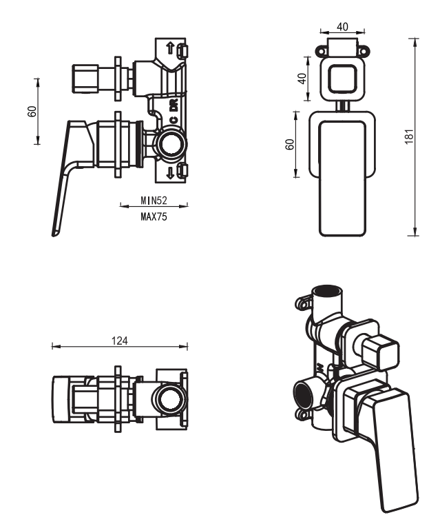Tiago Mixer Diverter - 2P - TRIM KIT