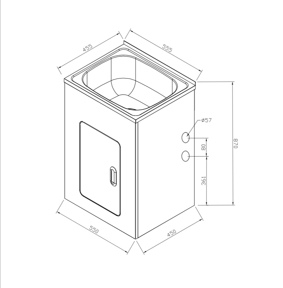 35L Stainless Laundry Tub and Cabinet (455x555x870)