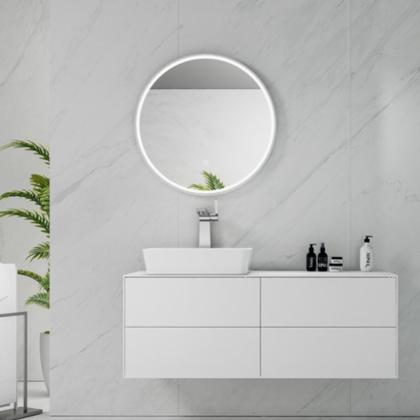 MARMO LED Round Solid Surface Frame Mirror 700x700mm